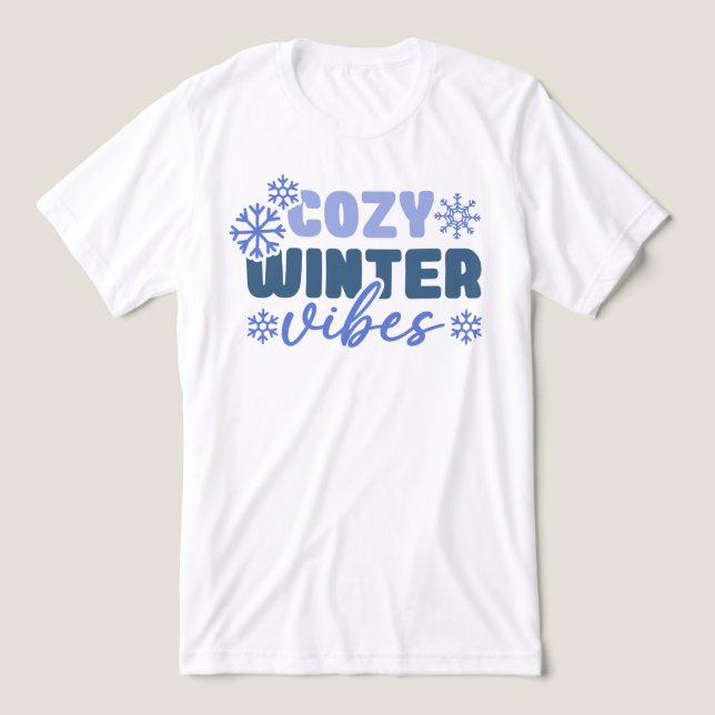 Camiseta Cozy Winter Vibes - Tipografia do Floco de Neve (Design frontal)