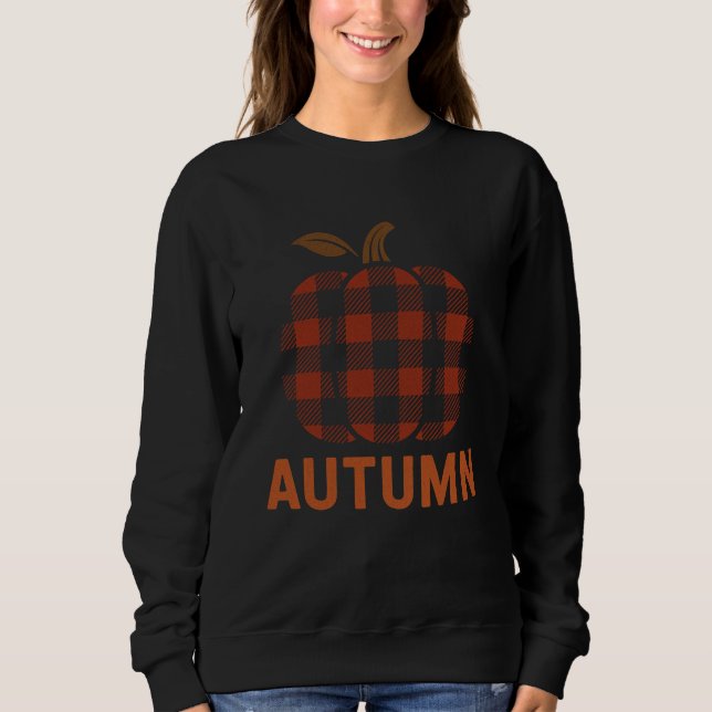 Camiseta Cozy Xadrez Pumpkin Hoodie - Estética do outono (Frente)