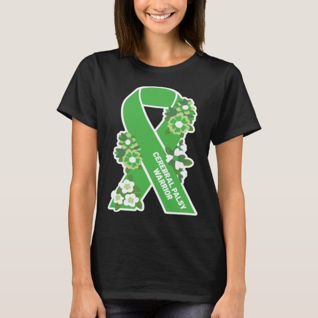 Camiseta CP Green Ribbon and Flowers Women s Cerebral Palsy (Frente)