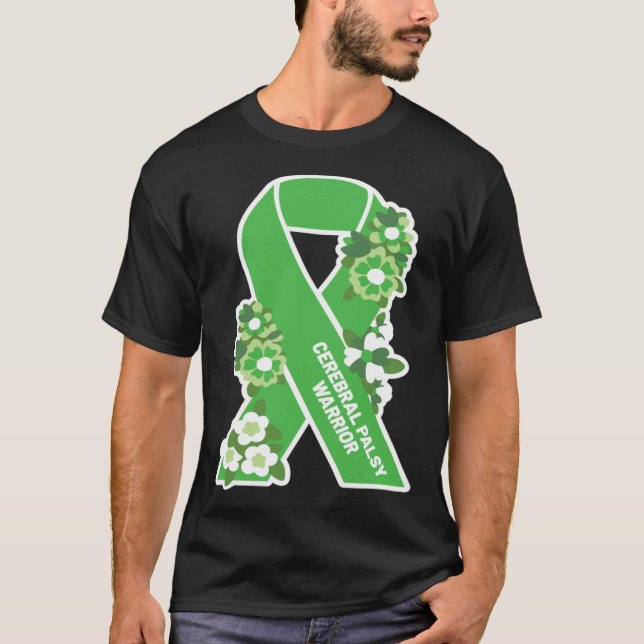 Camiseta CP Green Ribbon and Flowers Women s Cerebral Palsy (Frente)