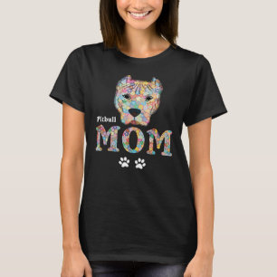 Camiseta Cpitbull Mãe Cachorro Borrão-Mãe Flores Rosa