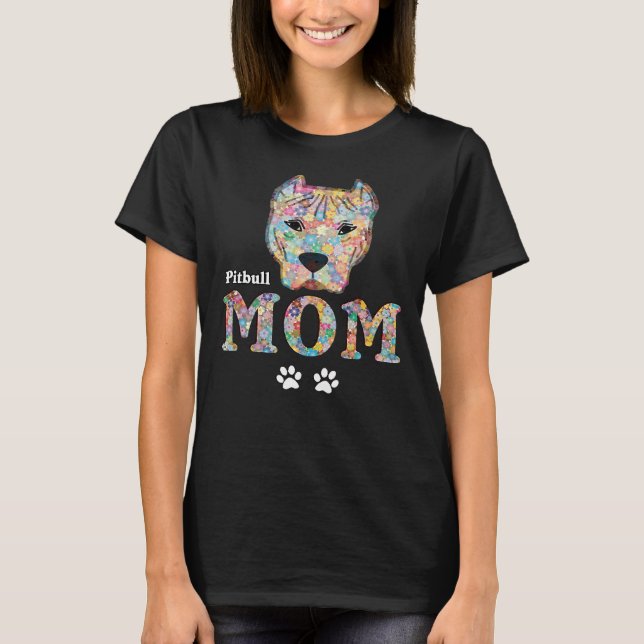 Camiseta Cpitbull Mãe Cachorro Borrão-Mãe Flores Rosa (Frente)