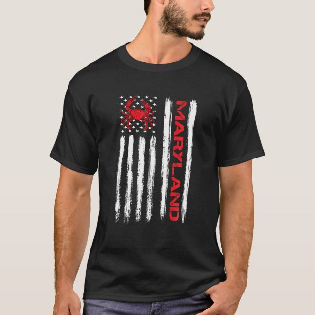 Camiseta Crab Maryland Maryland State Vintage American Flag (Frente)