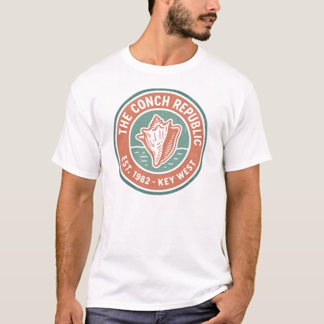 Camiseta Crachá da Ilha Vintage da República Conch (Frente)