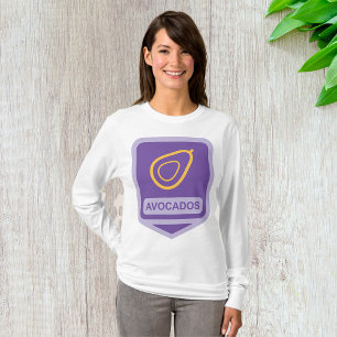 Camiseta Crachá de abacate minimalista em roxo e Dourado