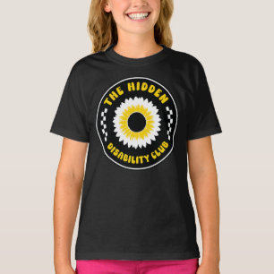 Camiseta crachá de girassol do clube de deficientes ocultos