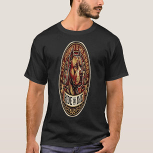 Camiseta Crachá de Motociclista Vintage Ride or Die Pitbull