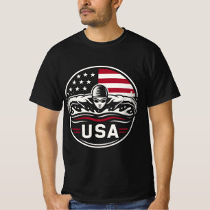 Camiseta Crachá Patriótico da Bandeira Americana de Natação