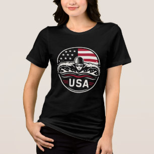 Camiseta Crachá Patriótico da Bandeira Americana de Natação