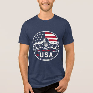 Camiseta Crachá Patriótico da Bandeira Americana de Natação