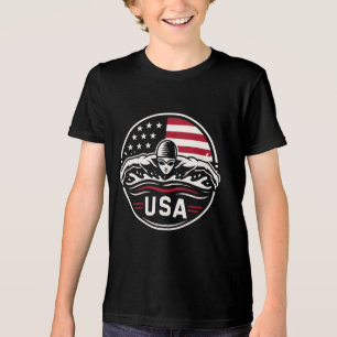 Camiseta Crachá Patriótico da Bandeira Americana de Natação