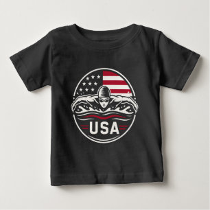 Camiseta Crachá Patriótico da Bandeira Americana de Natação