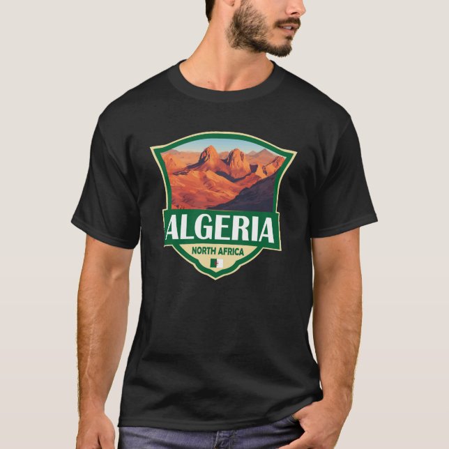 Camiseta Crachá Retroativo de Ilustração da Argélia (Frente)