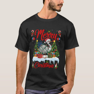 Camiseta Crane Bird Xmas Tree Lighting Santa Hat Crane Chri