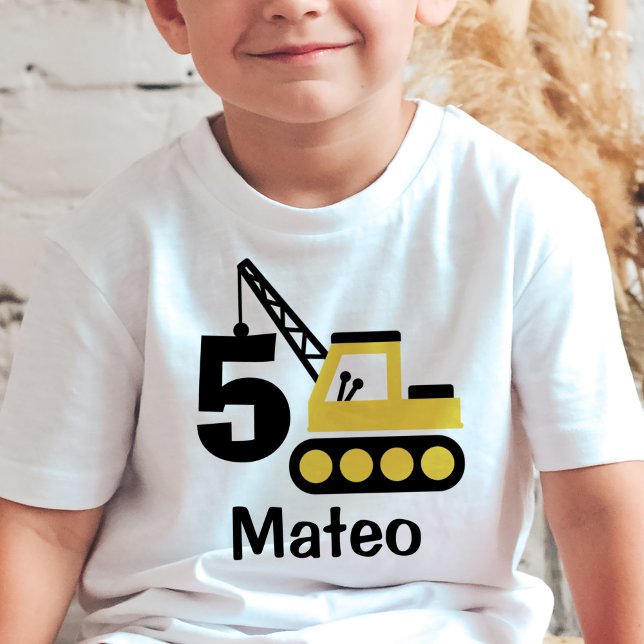 Camiseta Crane de Construção de Boi 5 Birthday Personalizad (Criador carregado)