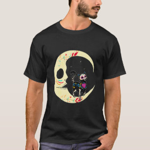 Camiseta Cráneo de Açúcar Gato Lua Dia De Los Muertos Mexic