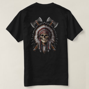 Camiseta Cráneo Indígena Americano Jefe Hachas Cruzadas
