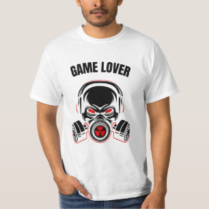 Camiseta Crânio agressivo na máscara de gás com Fones de ou