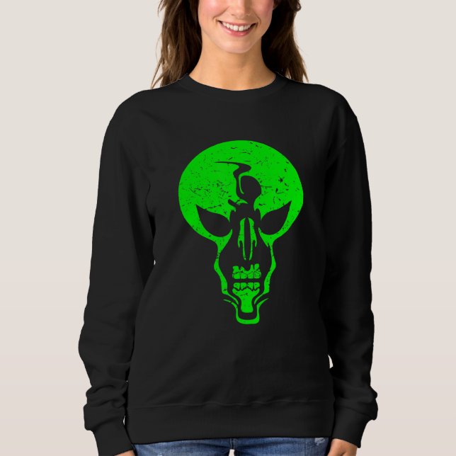 Camiseta Crânio Alien - Crânio de Alien Verde Assustador -  (Frente)