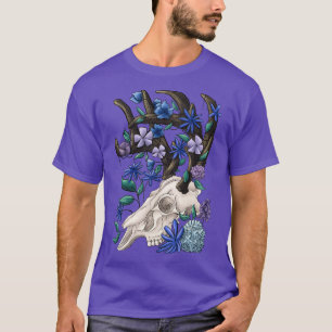 Camiseta Crânio animal com flores azuis