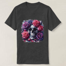 Camiseta Crânio arredondado por Rosas vibrantes