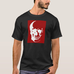 Camiseta Crânio - Arte de Fantasia de Metal Vermelho e Bran