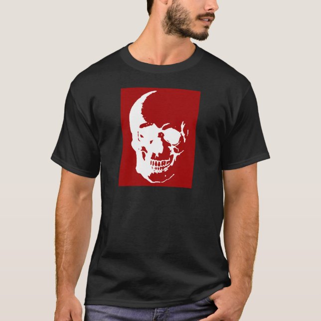 Camiseta Crânio - Arte de Fantasia de Metal Vermelho e Bran (Frente)