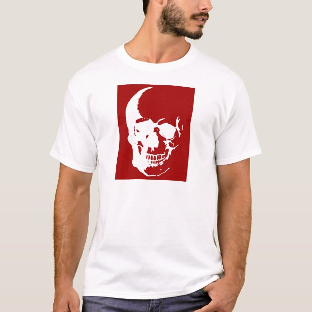 Camiseta Crânio - Arte de Fantasia de Metal Vermelho e Bran (Frente)