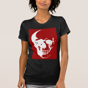 Camiseta Crânio - Arte de Fantasia de Metal Vermelho e Bran