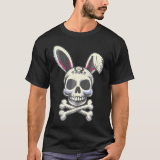Camiseta Crânio Assustador E Crossbones Rabbit Mau Horror C
