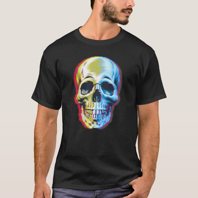 Camiseta Crânio Assustador Glitch Halloween (Frente)