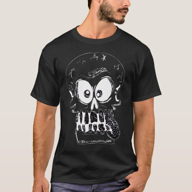 Camiseta crânio bobo esqueleto face (invertido) (Frente)