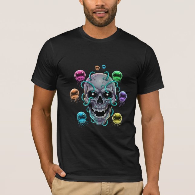 Camiseta Crânio Celestial do Mar Profundo & Água-viva Lumin (Frente)