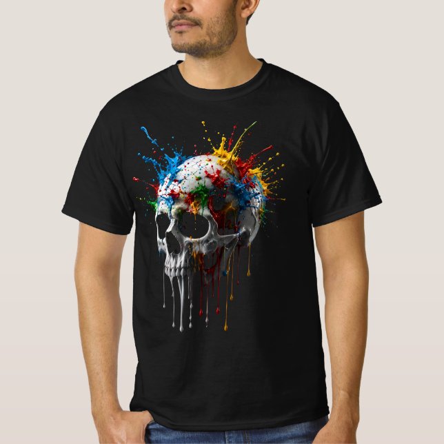 Camiseta Crânio Color Splash | Gráfico de Crânio A (Frente)