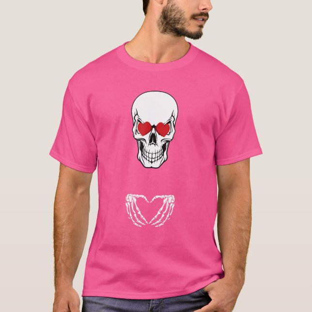 Camiseta Crânio Com Amor Coração Nos Olhos Skeleton Coração (Frente)
