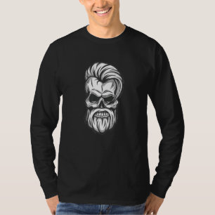 Camiseta Crânio com barba de cabelo legal e motociclista