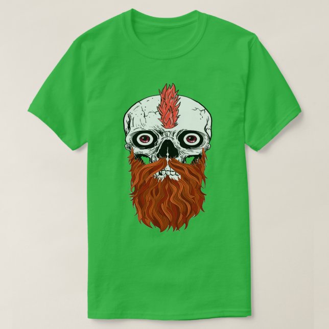 Camiseta Crânio com barba Vermelha 1 (Frente do Design)