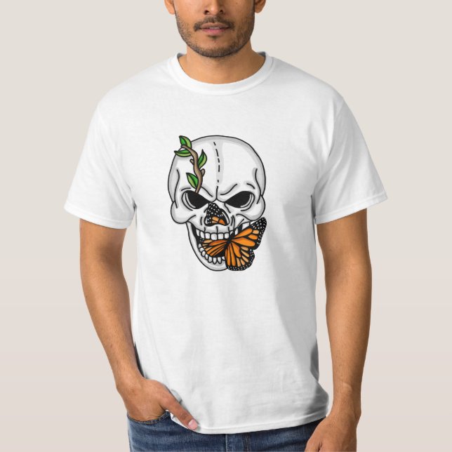 Camiseta Crânio com Borboleta Arte Digital (Frente)