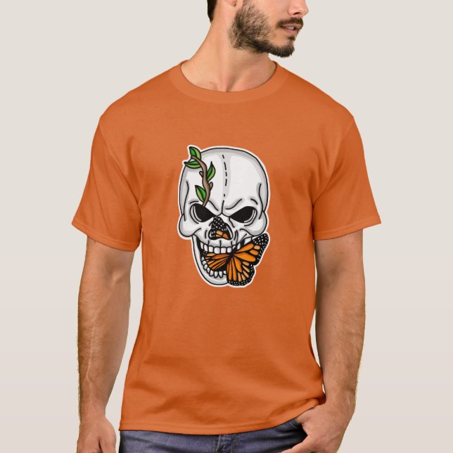 Camiseta Crânio com Borboleta Arte Digital (Frente)