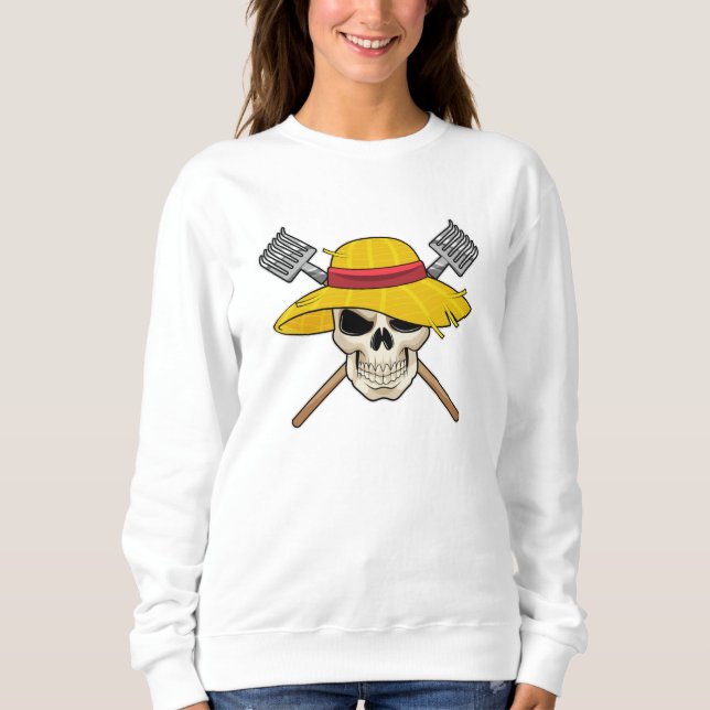 Camiseta Crânio com chapéu como agricultor com Rake (Frente)