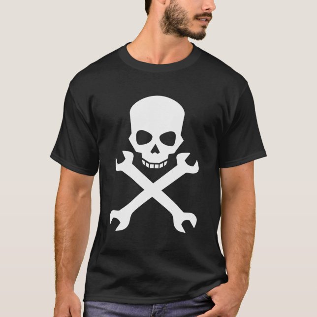 Camiseta Crânio Com Chave Cruzada Para Mecânica E Engrenage (Frente)