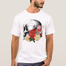 Camiseta Crânio com flores coloridas.