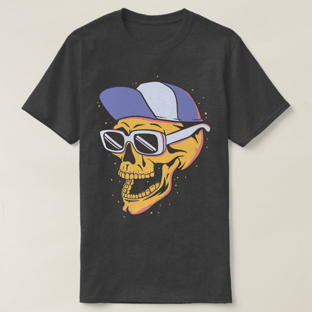 Camiseta Crânio Com Óculos De Sol E Óculos De Esqueleto De  (Frente do Design)