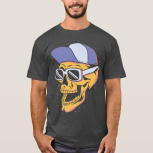Camiseta Crânio Com Óculos De Sol E Óculos De Esqueleto De