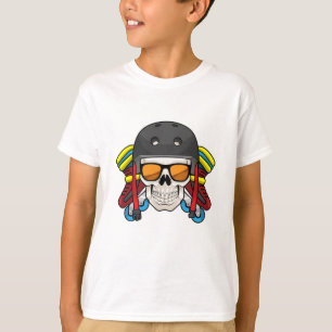 Camiseta Crânio com óculos escuros e skates embutidos