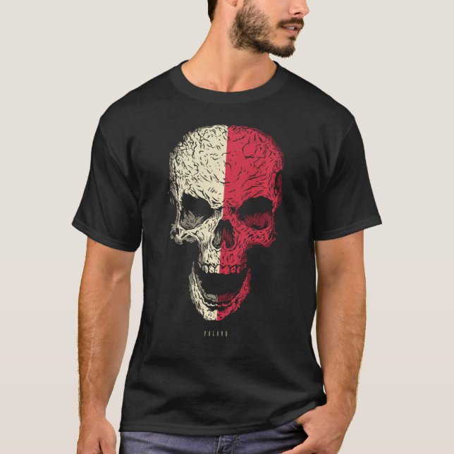 Camiseta Crânio com Polônia Skeleton Raízes Poloneses (Frente)