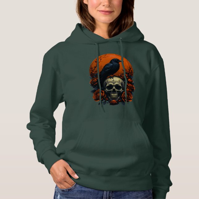 Camiseta Crânio com Rosas e capuz gótica (Frente)