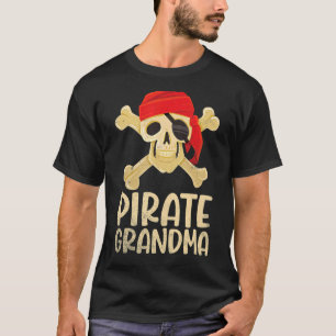 Camiseta Crânio Com Vovó Pirata Vermelha Feliz Comigo Vovô