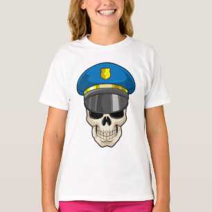 Camiseta Crânio como policial com chapéu policial