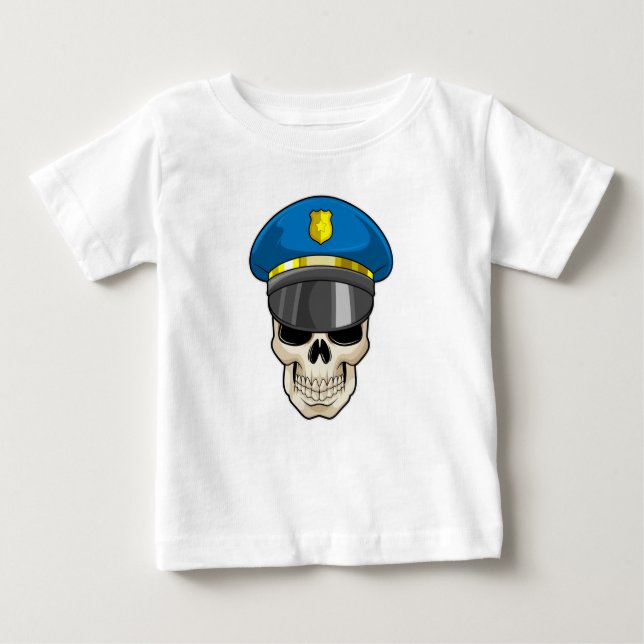 Camiseta Crânio como policial com chapéu policial (Frente)